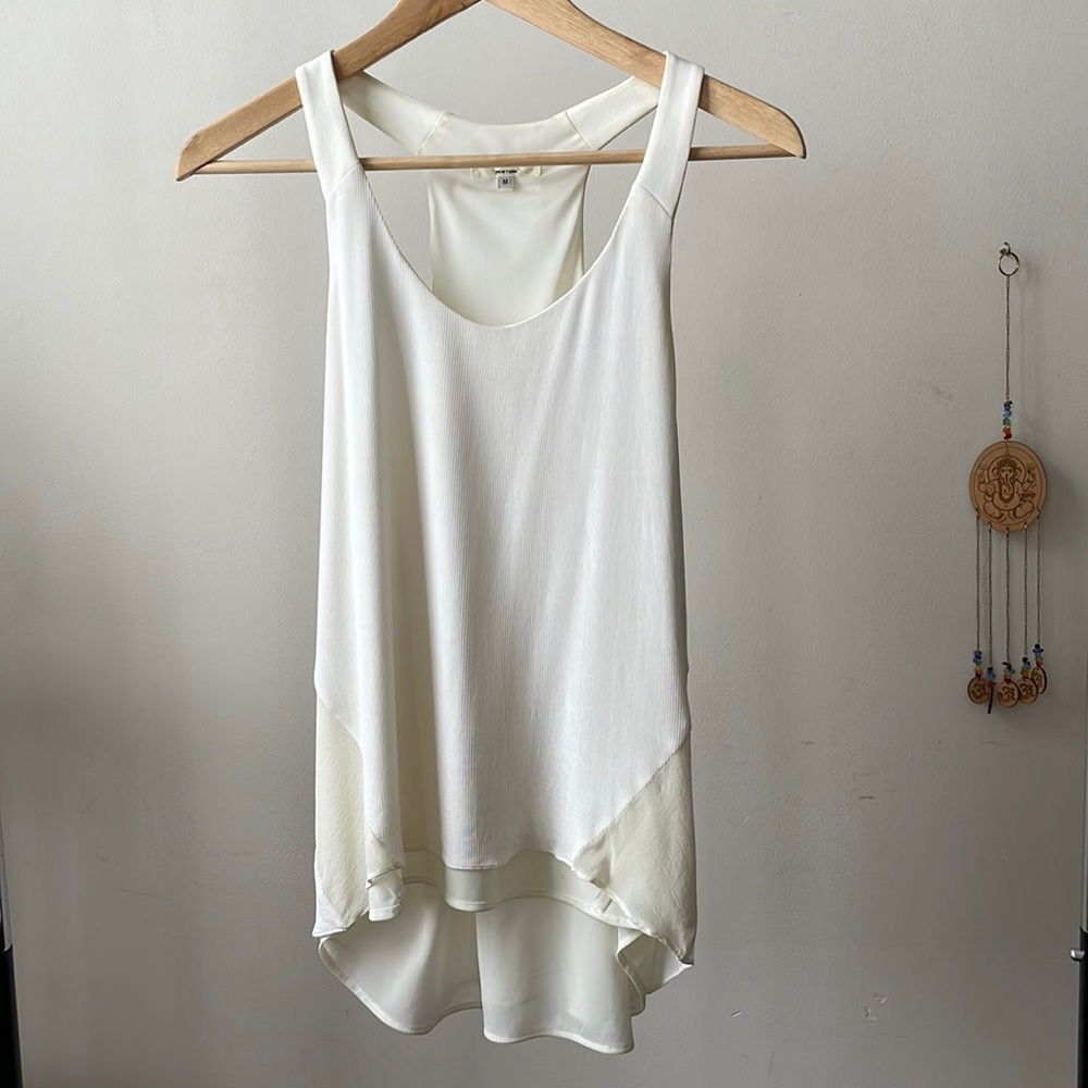 Rag & Bone White Cream Silk Layered Ruffle V-neck Racer Back Tank Top- Medium